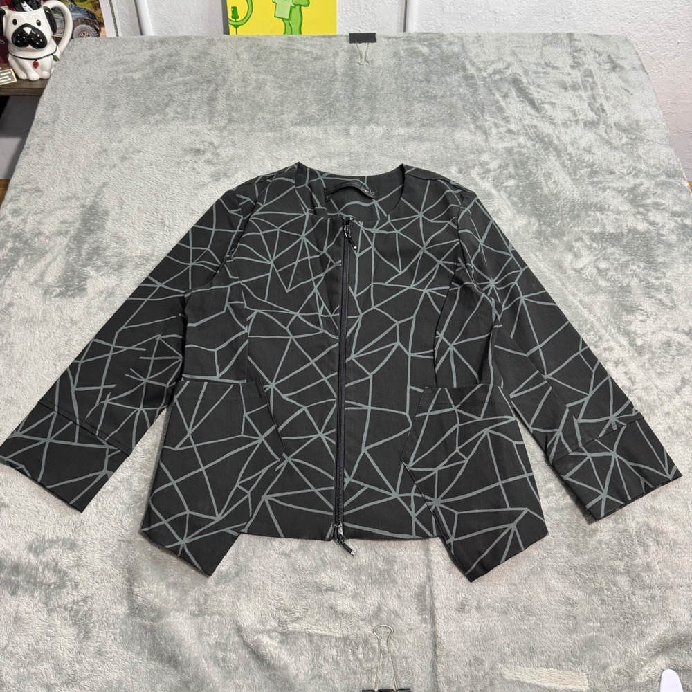 Porto San Francisco Black Grey Geometric Web Print Zip Jacket Size 3 Lagenlook